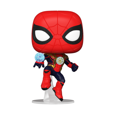 Figura Funko Pop Homem-Aranha vermelho e azul em pose dinâmica