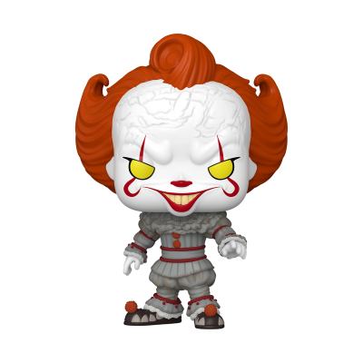 Figura Funko Pop do palhaço Pennywise com cabelo ruivo e roupa cinzenta com detalhes vermelhos