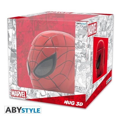 Embalagem caixa caneca 3D cabeça Homem-Aranha vermelha preta cinza Marvel ABYSTYLE