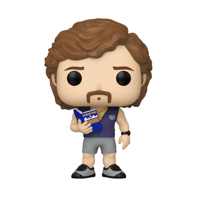 Figura Funko Pop de homem com cabelo castanho encaracolado e colete azul a segurar livro azul