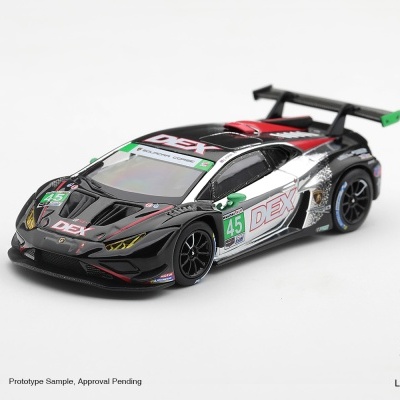 Miniatura de carro de corrida Lamborghini Huracán com logótipo DEX e número 45