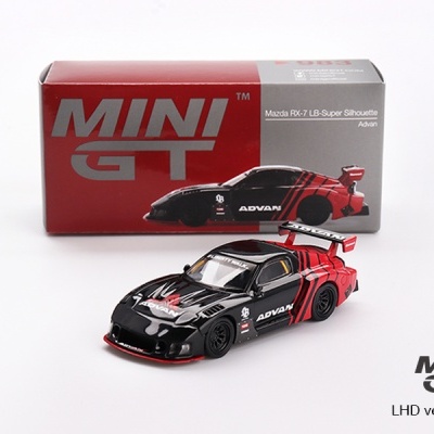 Miniatura do Mazda RX-7 LB-Super Silhouette em preto e vermelho com caixa
