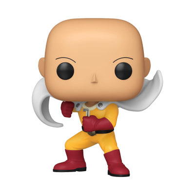 Figura Funko Pop Saitama com fato amarelo e capa branca