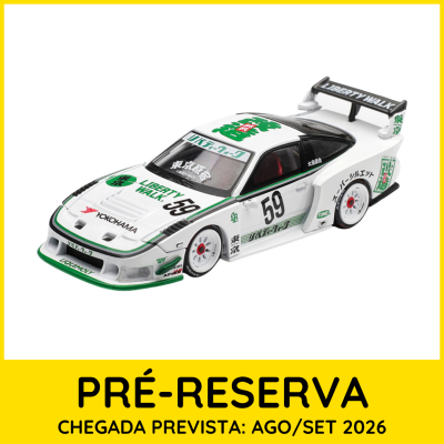 Modelo de carro de corrida branco com decorações verdes e pretas e número 59