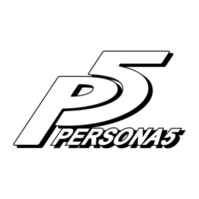Logótipo preto e branco com texto P5 PERSONA5