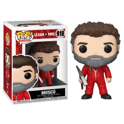Figura Pop Moscú La Casa de Papel com fato vermelho e barba cinzenta em vinil, caixa transparente