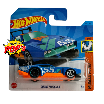 Carrinho de brinquedo azul Hot Wheels Count Muscula em embalagem blister
