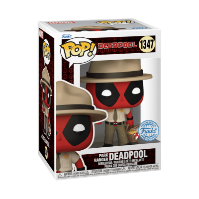 Figura Funko Pop Deadpool como guarda florestal na caixa