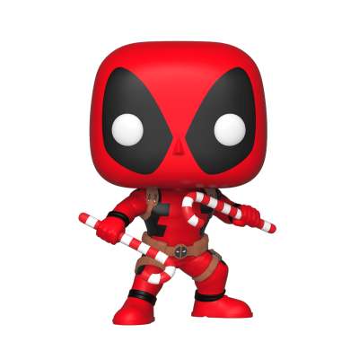Figura Funko Pop do personagem Deadpool com bastões às riscas