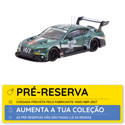 Miniatura de carro de corrida Bentley verde metálico com asa traseira preta.
