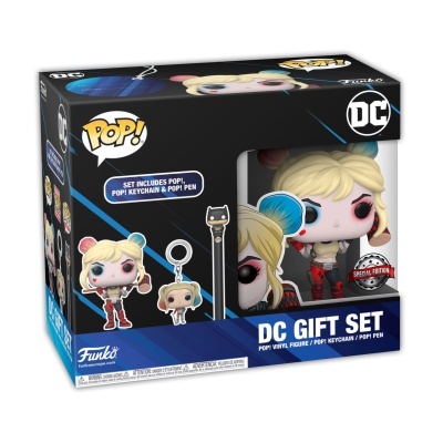 Caixa DC Gift Set com figura Funko Pop Harley Quinn, chaveiro e caneta