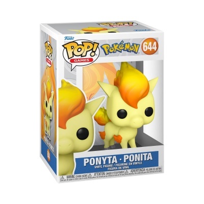 Boneco Funko Pop! do Pokémon Ponyta dentro de caixa branca com texto azul