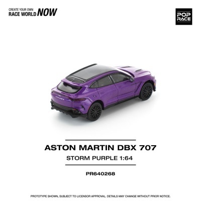 Miniatura de Aston Martin DBX 707 roxo com detalhes pretos