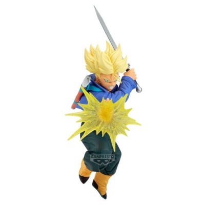 Figura de ação de personagem anime com espada e efeito visual amarelo
