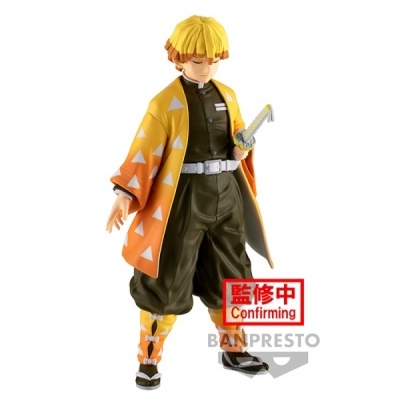 Figura de ação anime com quimono amarelo, calças verdes e texto Confirming