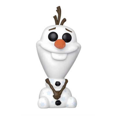 Figurinha de vinil do personagem Olaf, boneco de neve branco com nariz laranja e botões pretos