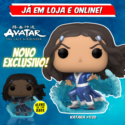 Figura Funko Pop Katara de Avatar: The Last Airbender com efeitos de água azuis em fundo azul