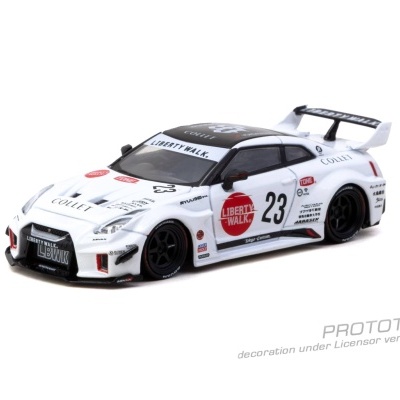 Modelo de carro de corrida em miniatura branco com adesivos e número 23