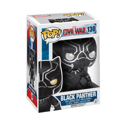 Figura POP! vinil Black Panther nº 130 em caixa da coleção Captain America Civil War.