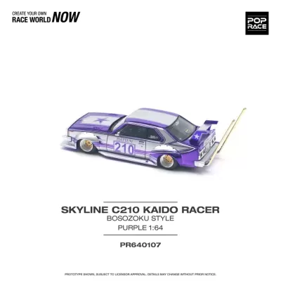 Miniatura de carro Skyline C210 Kaido Racer estilo Bosozoku púrpura 1:64