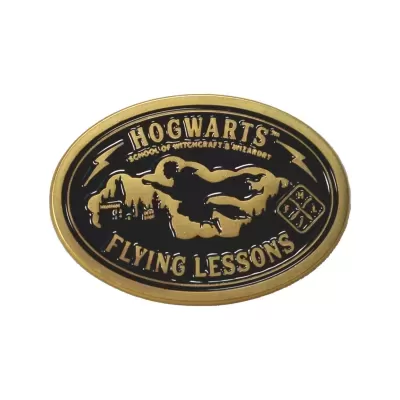 Pin metálico oval preto e dourado com tema Hogwarts