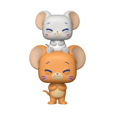 Figuras colecionáveis de ratos laranja e branco com expressões felizes