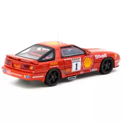 Miniatura de carro desportivo de corrida vermelho com decalques Shell e Dunlop