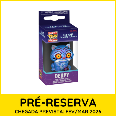 Figura de vinil azul Derpy da coleção Kpop Demon Hunters em embalagem azul e roxa