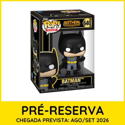 Figura Funko Pop! Batman vinil na caixa preta com detalhes amarelos.