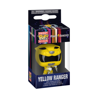 Figura Funko Pop Keychain Yellow Ranger dos Power Rangers amarela em caixa preta