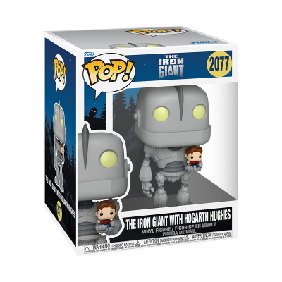 Funko Pop The Iron Giant com Hogarth Hughes na caixa