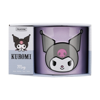 Caneca lilás com personagem Kuromi embalada
