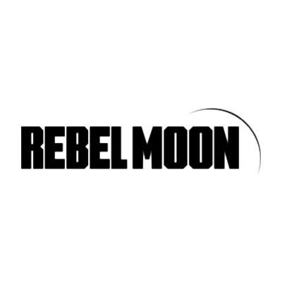 Logotipo com texto preto REBEL MOON e semi-círculo