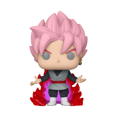 Figura Funko Pop de personagem com cabelo cor de rosa e chamas vermelhas