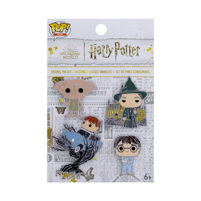 Conjunto de pins esmaltados Pop! Pin Wizarding World Harry Potter com personagens Dobby, Harry Potter, Ron e Severus Snape