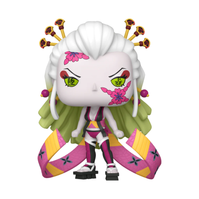 Boneco Funko Pop com cabelo branco e flores cor-de-rosa no rosto