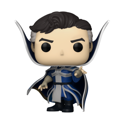 Figura Funko Pop do personagem com capa azul e branca e cabelo preto