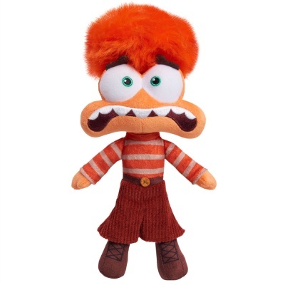 Pelúcia de personagem com cabelo laranja e roupa laranja e castanha