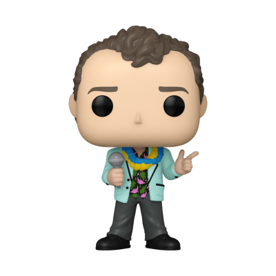 Figura Funko Pop de vinil com roupa colorida e microfone na mão