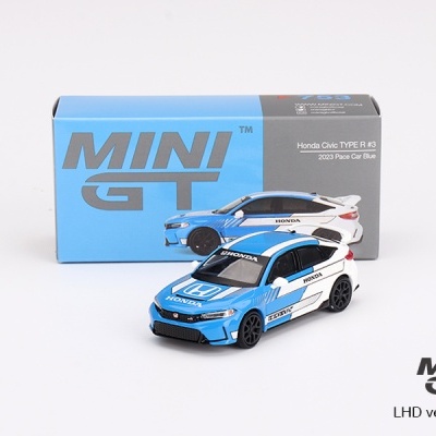 Miniatura azul de carrinha Honda Civic com caixa azul e cinzenta