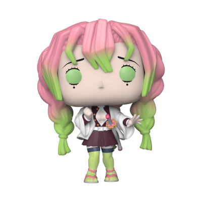 Figura Funko Pop com cabelo rosa e verde e roupa escolar