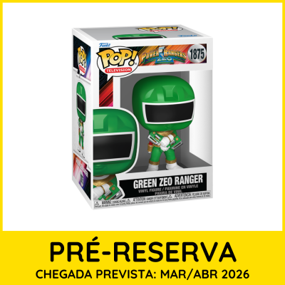 Figura Funko Pop! Green Zeo Ranger com capacete verde e visor preto na caixa.