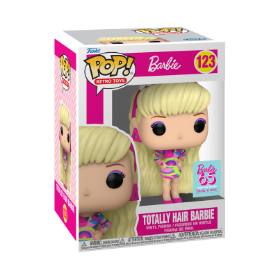 Funko Pop! Barbie Totally Hair Barbie vestida com roupa colorida na caixa