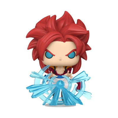 Figura Funko Pop com cabelo vermelho e efeito de energia azul