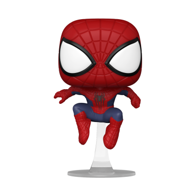 Figura colecionável de Spiderman vermelho e azul com base transparente