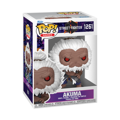 Figura Funko Pop Akuma Street Fighter de cabelo branco e olhos vermelhos