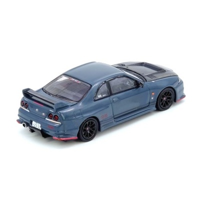 Miniatura de carro desportivo azul com spoiler e capô preto