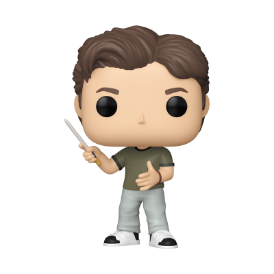 Figura Funko Pop masculina com cabelo castanho e roupa casual segurando um cigarro