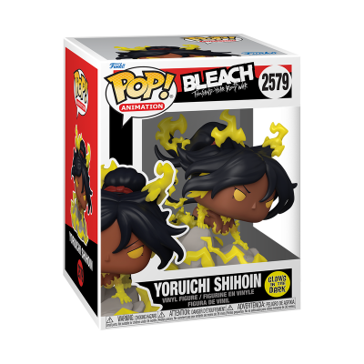 Figura de vinil Funko Pop! Yoruichi Shihouin da série Bleach em embalagem branca e vermelha
