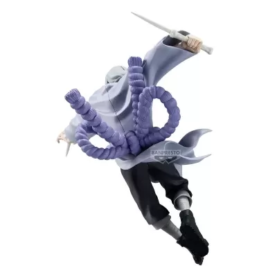 Figura de ação de personagem com cordão roxo e capa cinza